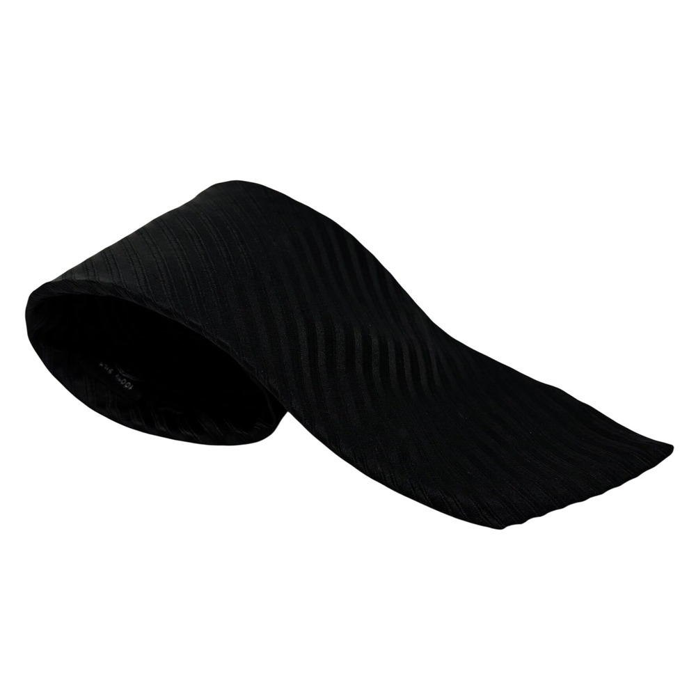 Bruno Piattelli Necktie Mens Extra Long Black Ribbed Silk Diagonal Stripe USA